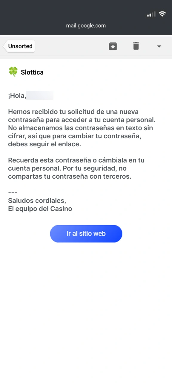 Consulta tu correo para recibir el enlace de restauración de Slottica.
