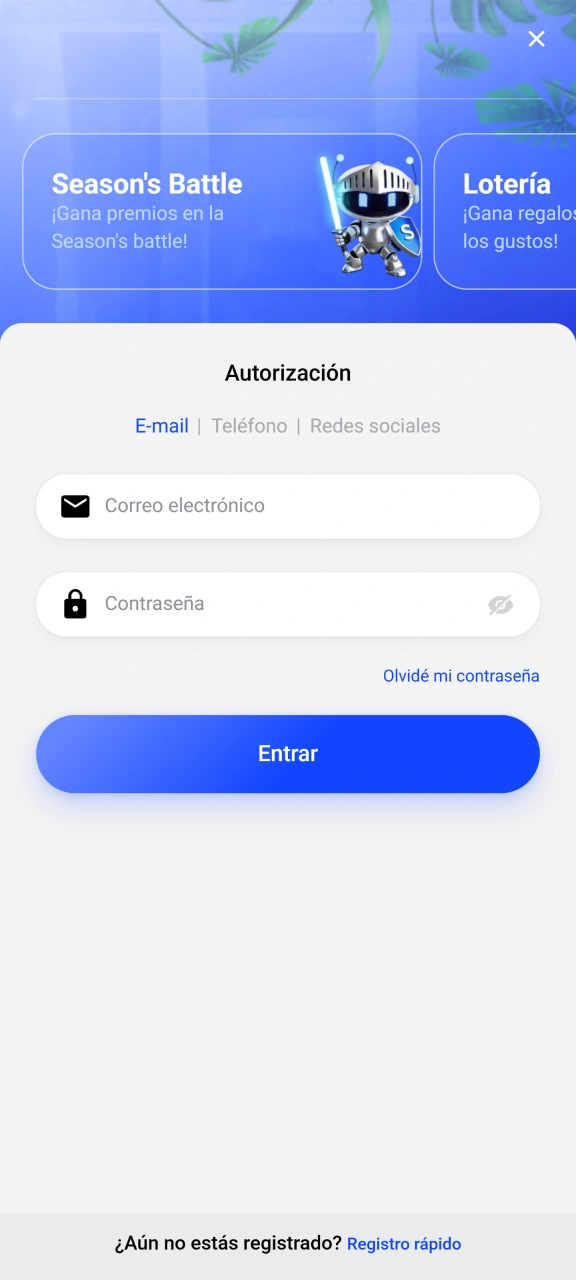 Inicia la app móvil y entra a tu usuario de Slottica.