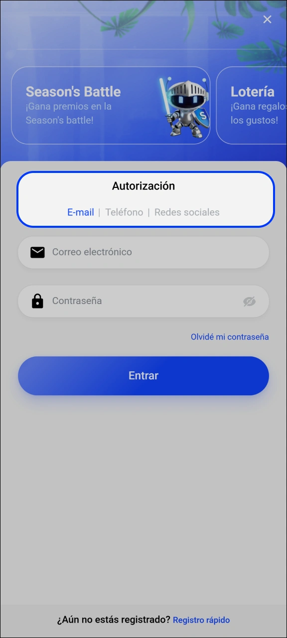 Elige tu vía de ingreso preferida para acceder a Slottica.