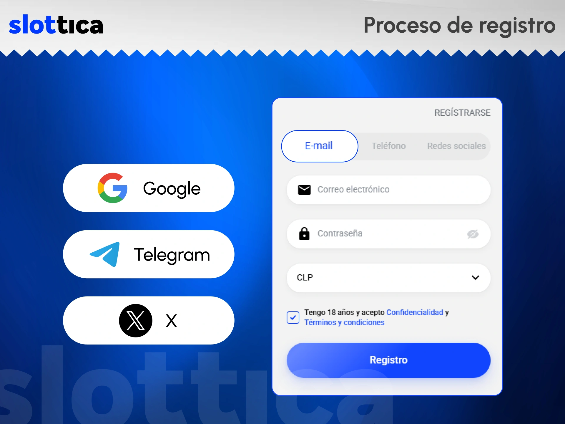 Crea tu nueva cuenta de usuario siguiendo el registro de Slottica.