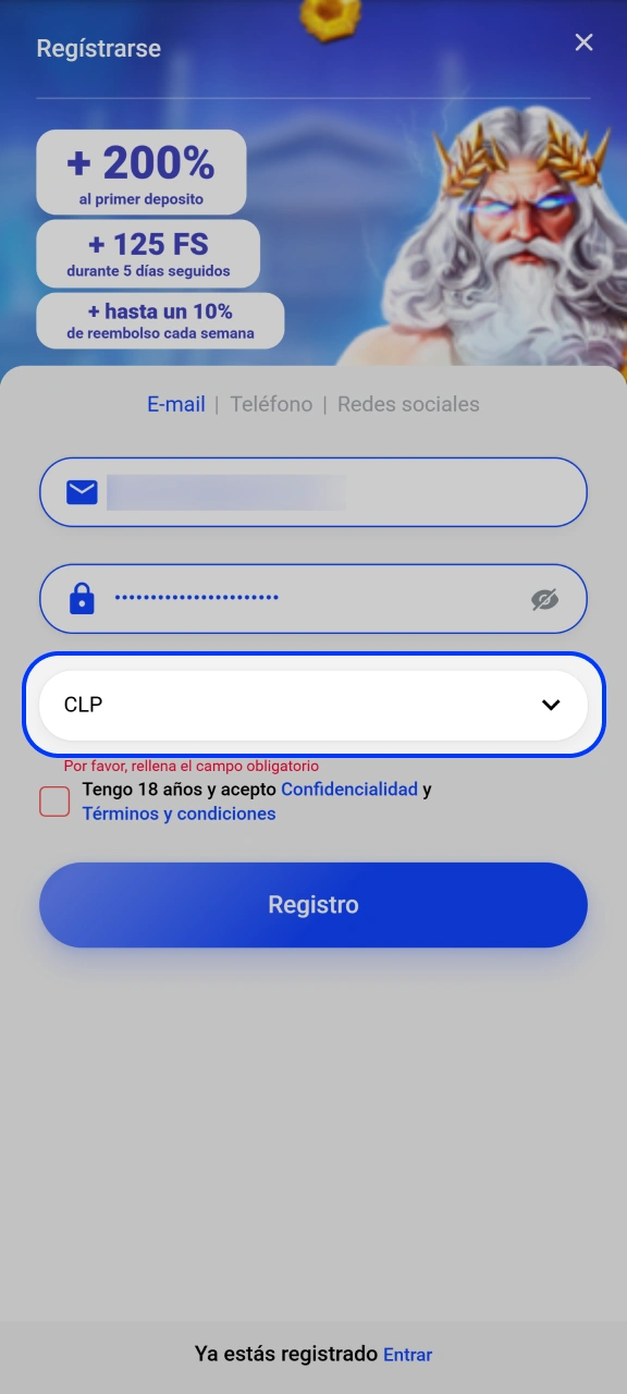 Selecciona pesos chilenos como divisa principal para apostar en Slottica.