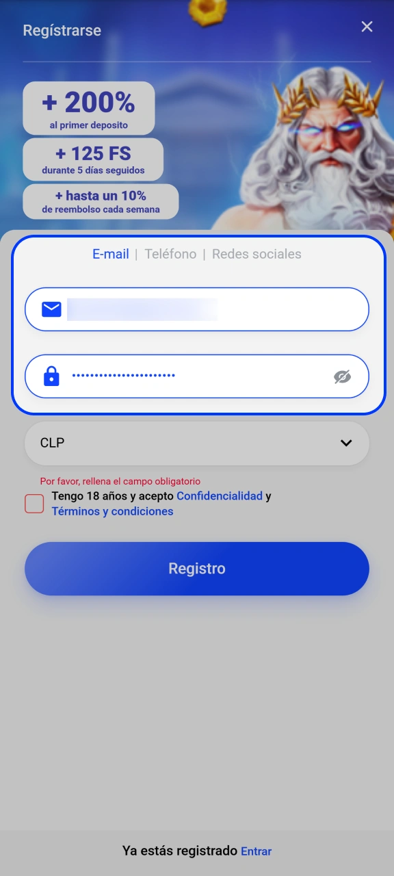 Rellena la información básica necesaria para abrir tu perfil en Slottica.